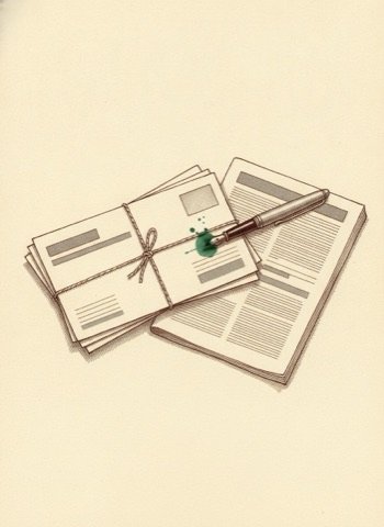 Ink drawing of direct-mail letters, for Dan Kennedy
