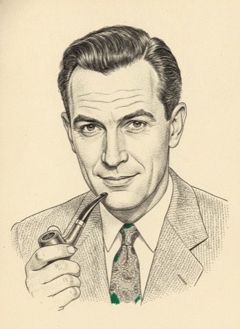 Ink portrait of David Ogilvy